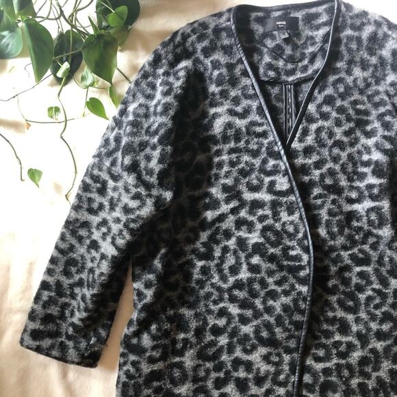 Mango Grey Wool Leopard Print Coat - Picture 3 of 5
